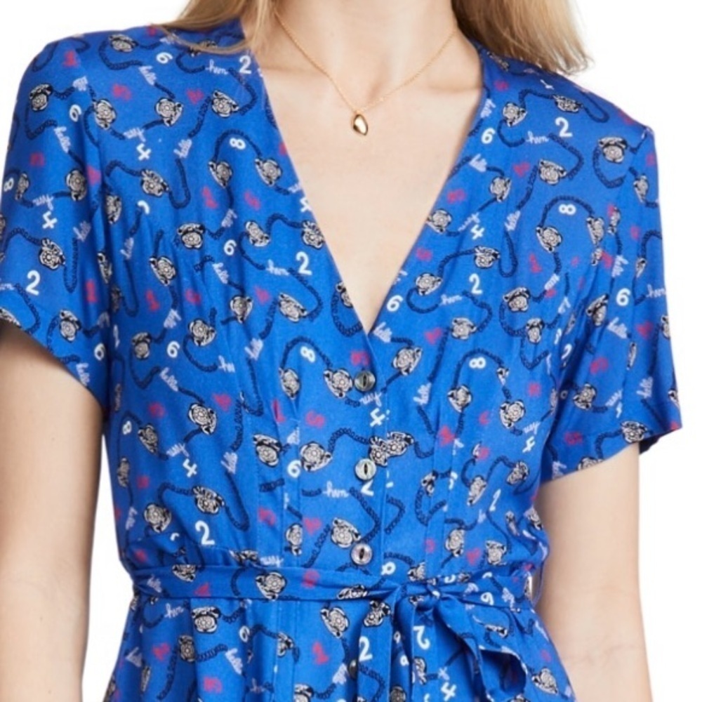Rare Hvn Rosemary Short Sleeve Tie Waist Dress In Blue Telephone Size 8 — image 3 of 8